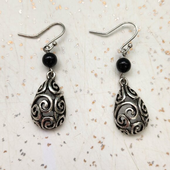 Black and Silver Tone Drop Earrings - Picture 1 of 2